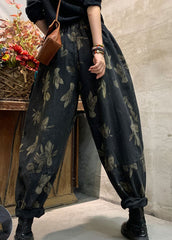 Classy Black Cinched Print denim harem Pants Winter