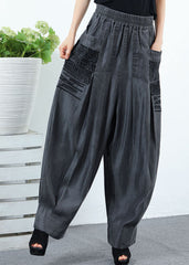 Classy Black Grey Pockets wrinkled denim Pants