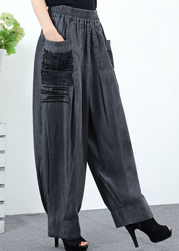 Classy Black Grey Pockets wrinkled denim Pants