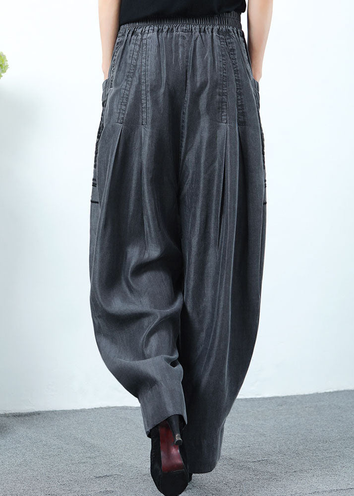 Classy Black Grey Pockets wrinkled denim Pants