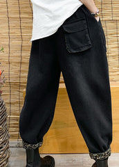 Classy Black Pockets Loose denim Pants Winter