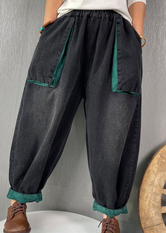 Classy Black elastic waist Pockets denim Pants