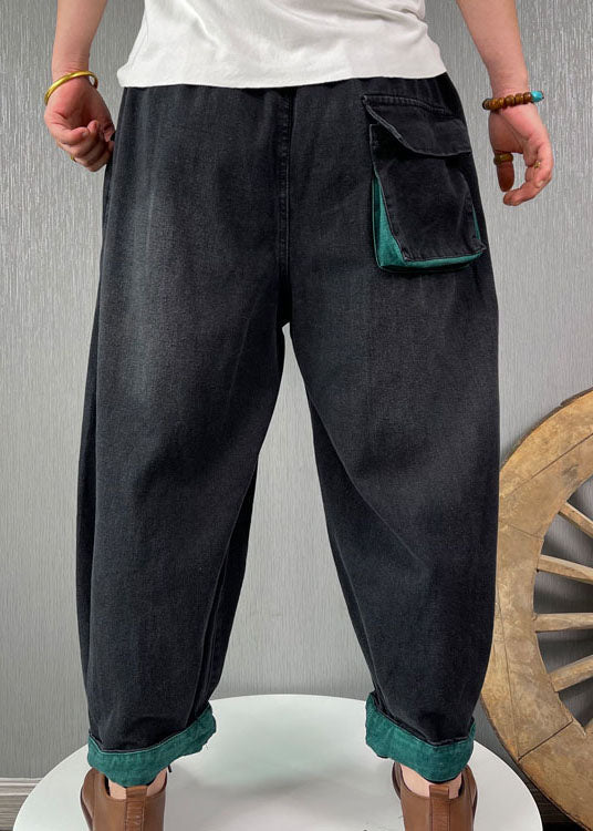 Pantalones vaqueros elegantes con bolsillos y cintura elástica en color negro