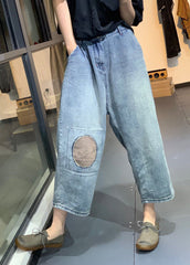 Classy Blue Patchwork High Waist Denim Crop Pants