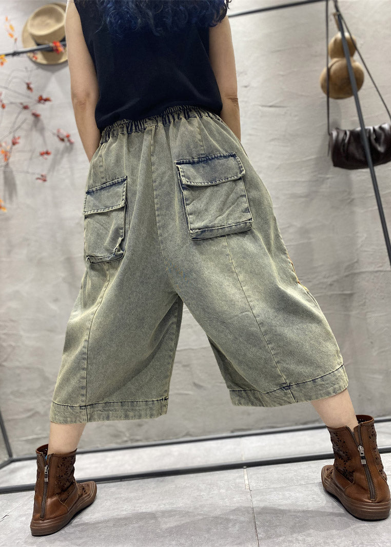 Classy Blue Print Patchwork Wide Leg Denim Pants