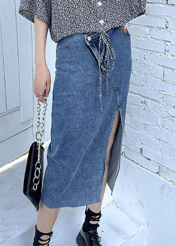 Classy Blue asymmetrical design Skirts Denim Casual