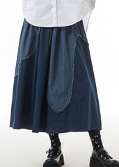 Classy Blue elastic waist Patchwork denim Skirts