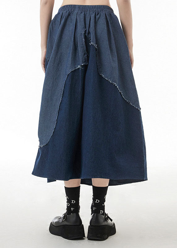 Classy Blue elastic waist Patchwork denim Skirts