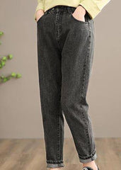 Classy Denim Black Pants Elastic Waist Photography Wild Trousers