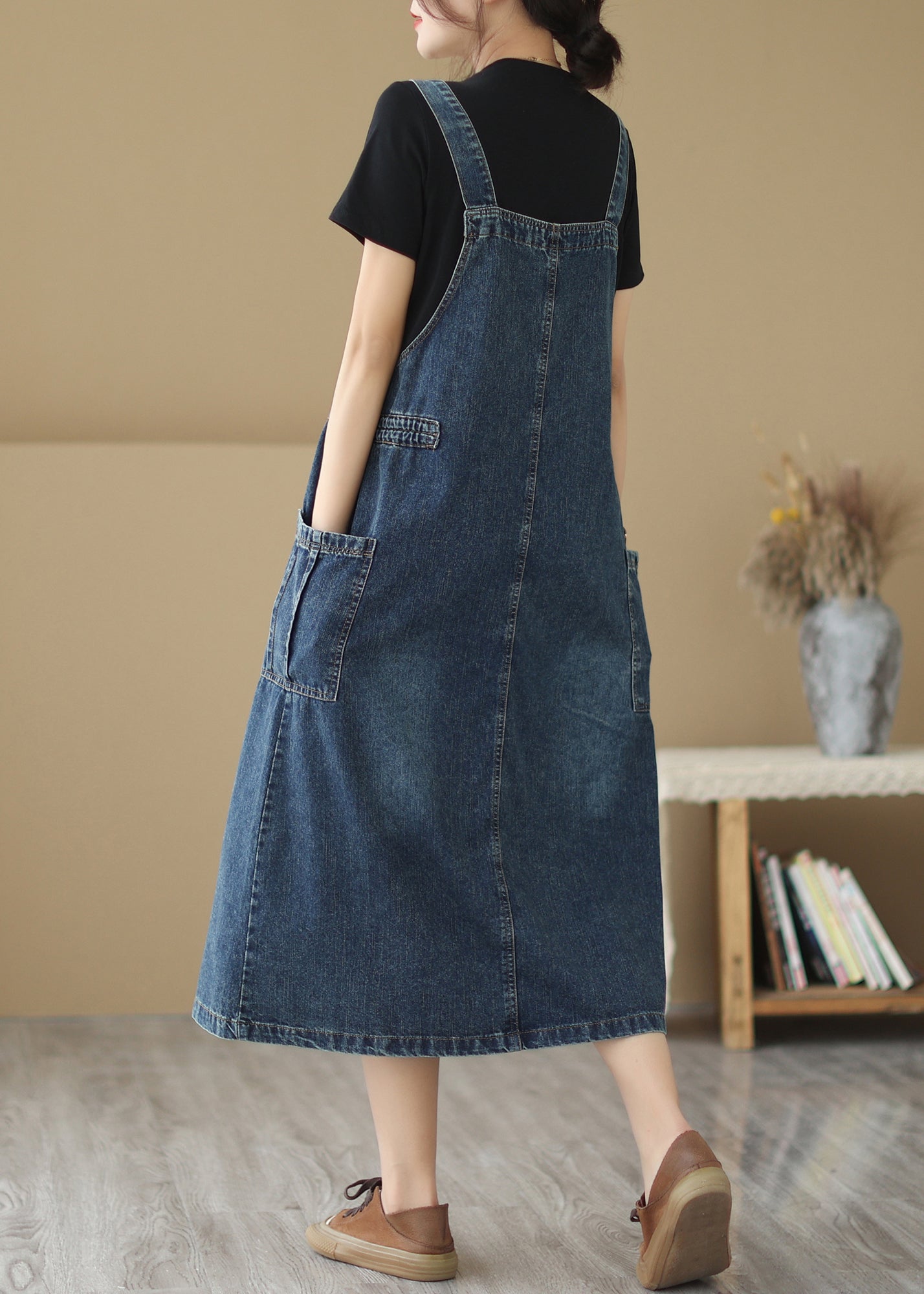 Classy Denim Blue Oversized Wrinkled Wrinkled Strap Dresses