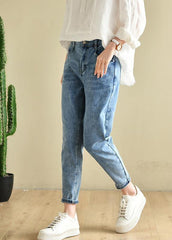 Classy Denim Blue Patchwor Cotton Pants