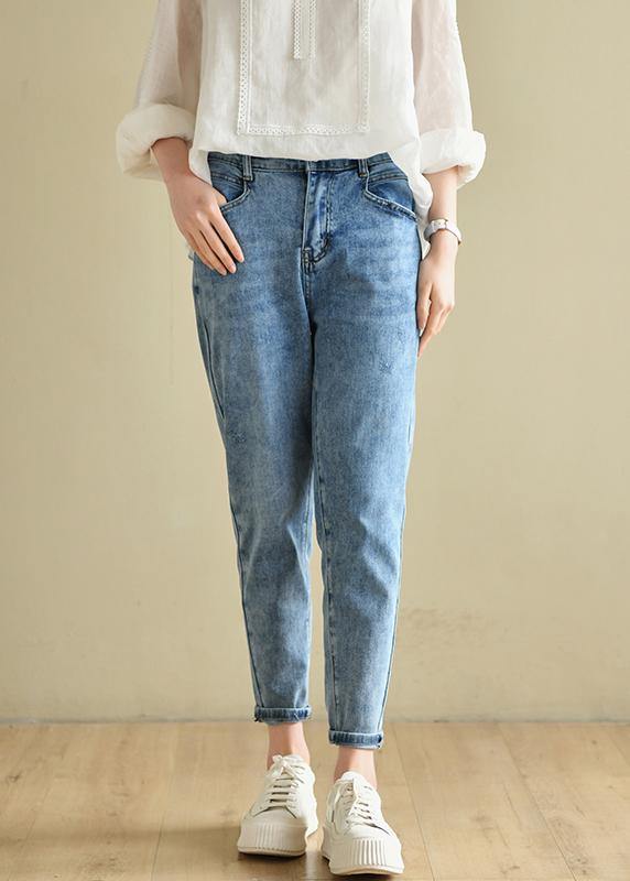 Classy Denim Blue Patchwor Cotton Pants