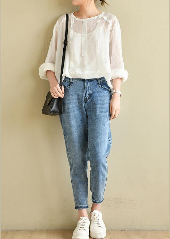 Classy Denim Blue Patchwor Cotton Pants