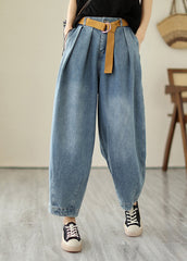 Classy Light Blue Oversized Wrinkled Denim Harem Pants