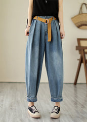 Classy Light Blue Oversized Wrinkled Denim Harem Pants