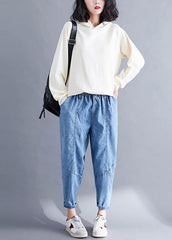 Pants Denim Blue Photography Elastic Waist Patchwork Pant