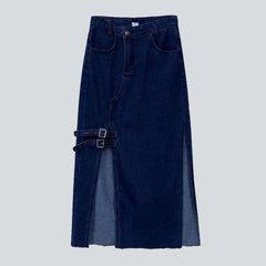 Clip-on slit maxi denim skirt