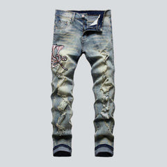 Cobra embroidery ripped men jeans