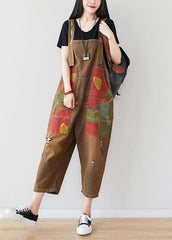 Chocolate Patchwork Print Jumpsuit Pants Ripped Denim