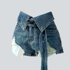 Collar waistband women denim shorts