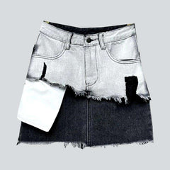 Color block layered denim skirt