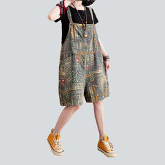 Color ornament women denim romper