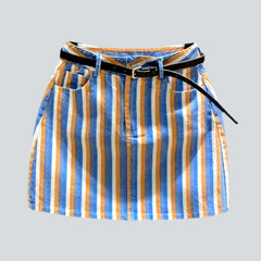 Color-striped women denim skirt