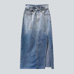 Contrast color denim long skirt
