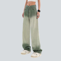 Contrast green women baggy jeans