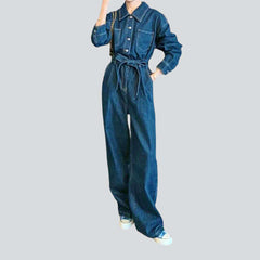 Contrast stitching baggy denim overall