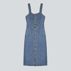 Contrast stitching buttoned denim dress