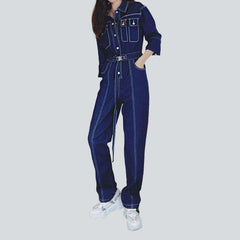 Contrast stitching women denim overall