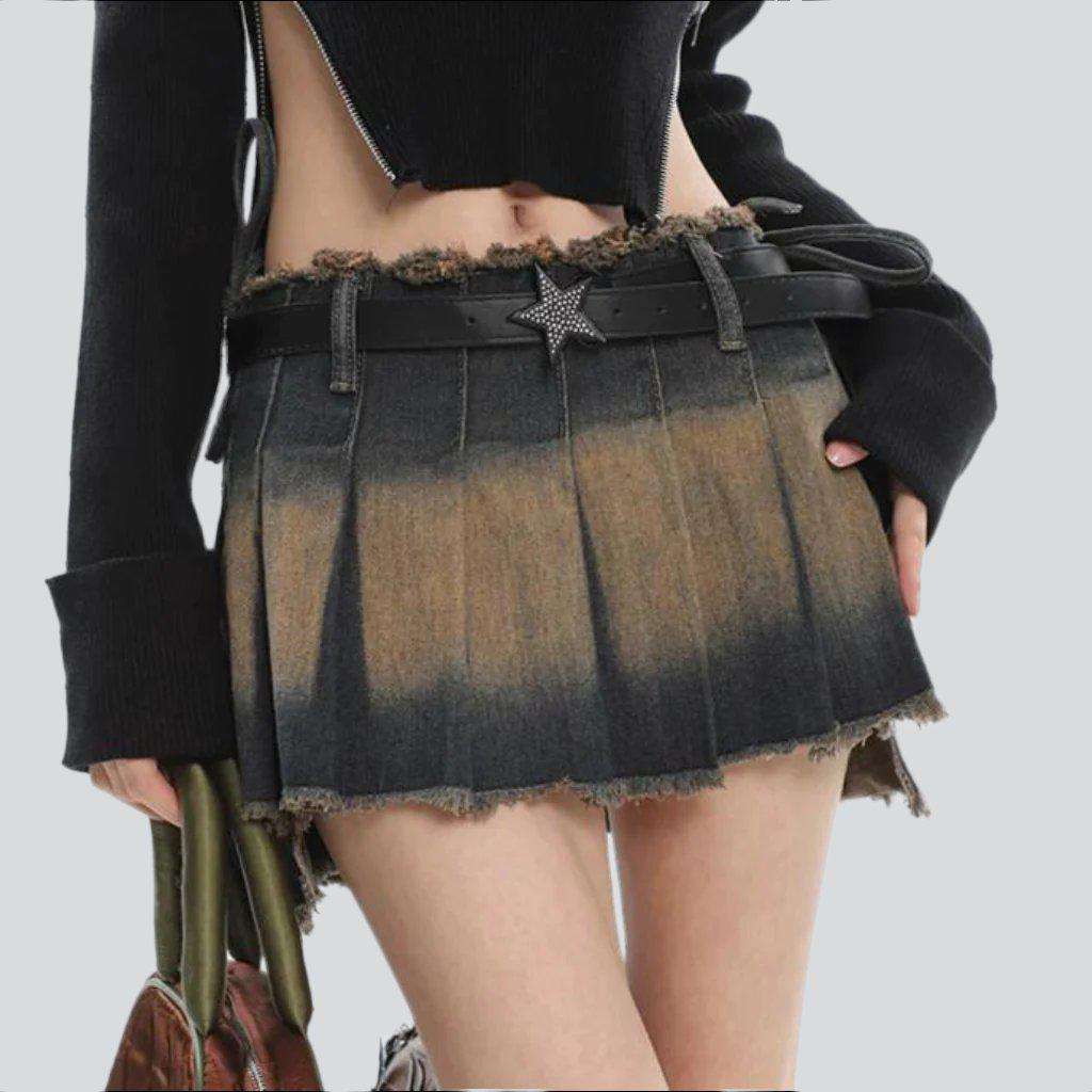 Denim Skirt with Contrasting Panel