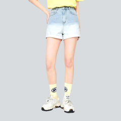 Contrast wash women denim shorts