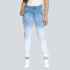 Contrast women jeans with laces