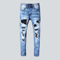 Crystal patchwork painted men jeans