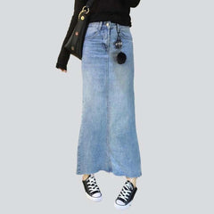 Cut edge long denim skirt