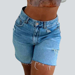 Cut-out leg women denim shorts