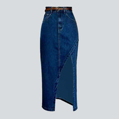 Langer Jeansrock mit Cut-Out-Schlitz