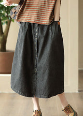 DIY Black Wrinkled Pockets Elastic Waist Patchwork Denim Skirt