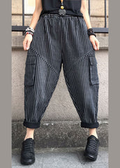 DIY Black high waist Striped denim harem pants