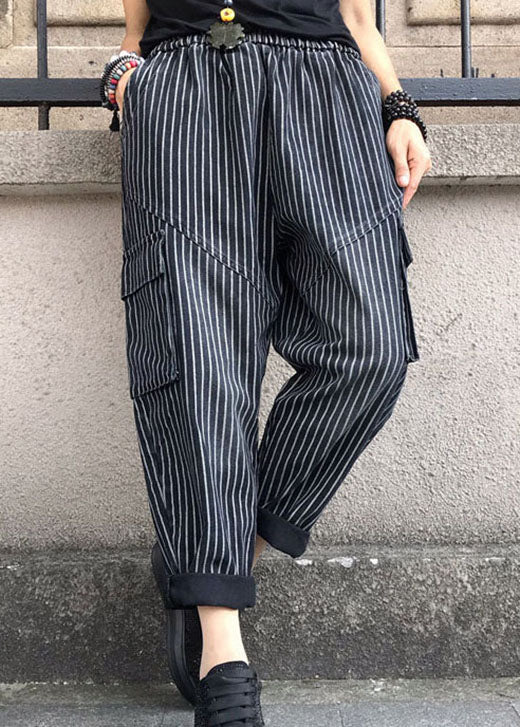 DIY Black high waist Striped denim harem pants