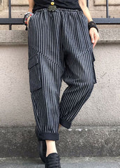 DIY Black high waist Striped denim harem pants