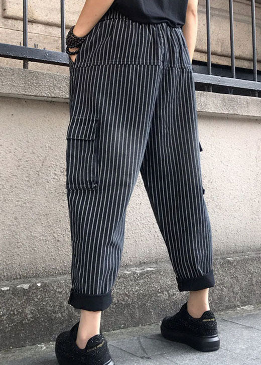 DIY Black high waist Striped denim harem pants