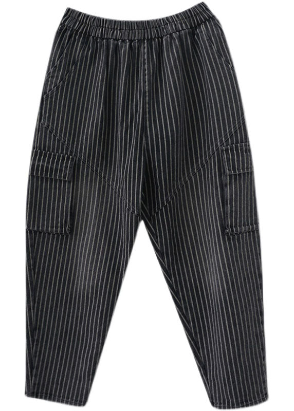 DIY Black high waist Striped denim harem pants