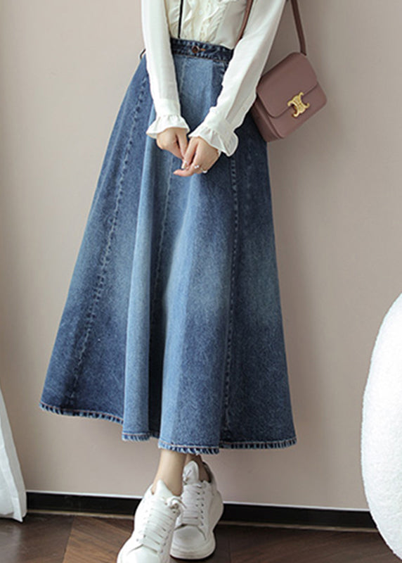 DIY Blue High Waist Sashes Denim A Line Skirts Fall