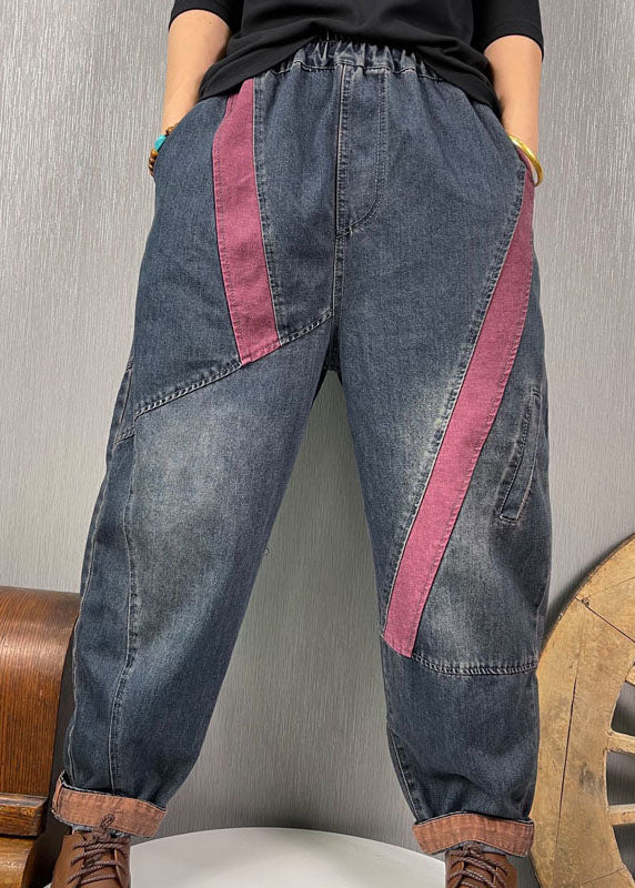 DIY Blue high waist Patchwork denim Pants