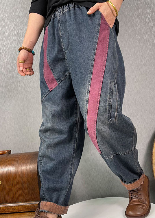 DIY Blue high waist Patchwork denim Pants