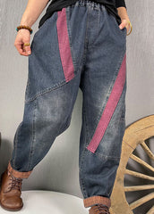 DIY Blue high waist Patchwork denim Pants