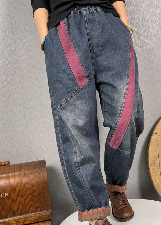 DIY Blue high waist Patchwork denim Pants